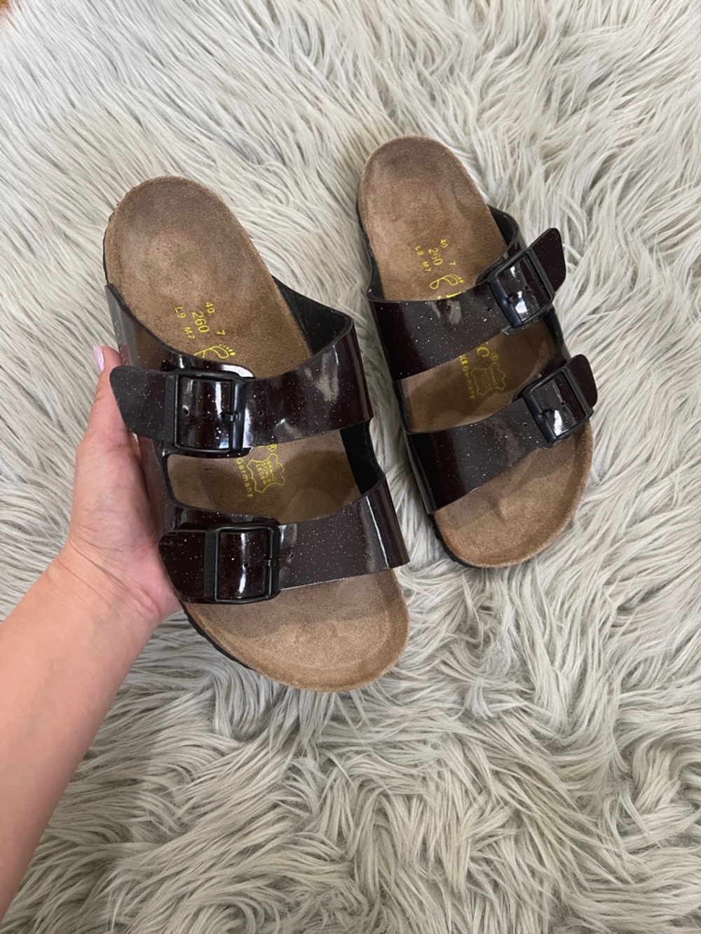 Papillio Brown Triple-Buckle Slide Sandals